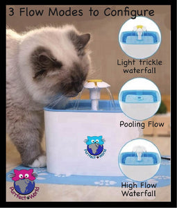 Purrfect World Cat and Dog Water Fountain w/ 3 Carbon - Ion Exchange Filters : 84 Oz / 2.5L Capacity