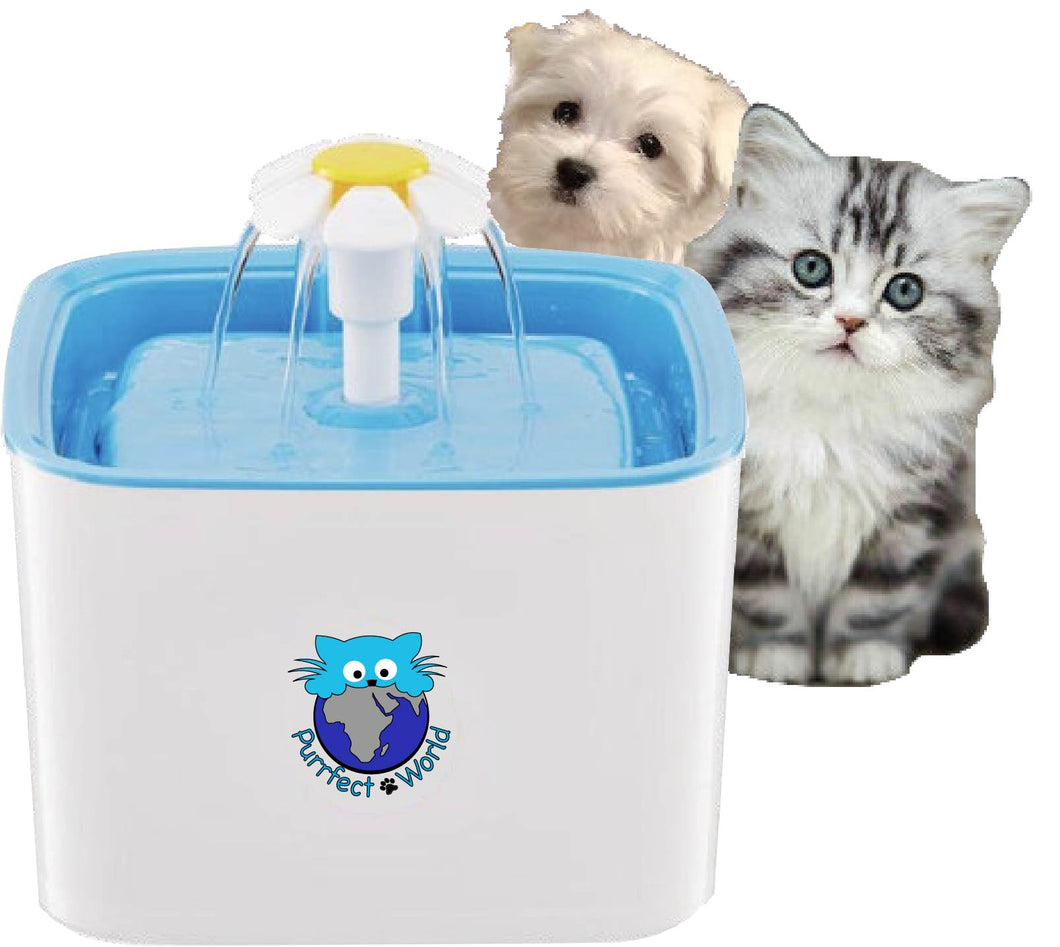 Purrfect World Cat and Dog Water Fountain w/ Carbon - Ion Exchange Filter: 84 Oz / 2.5L Capacity