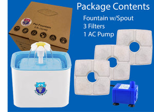 Purrfect World Cat and Dog Water Fountain w/ 3 Carbon - Ion Exchange Filters : 84 Oz / 2.5L Capacity